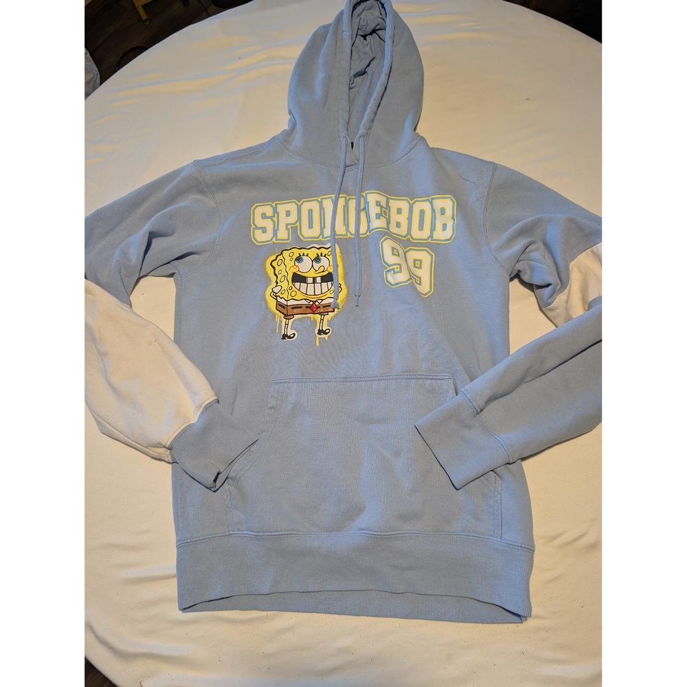 Nickelodeon Spongebob Squarepants Graffiti Graphic Hoodie Light Blue‎ Womens S